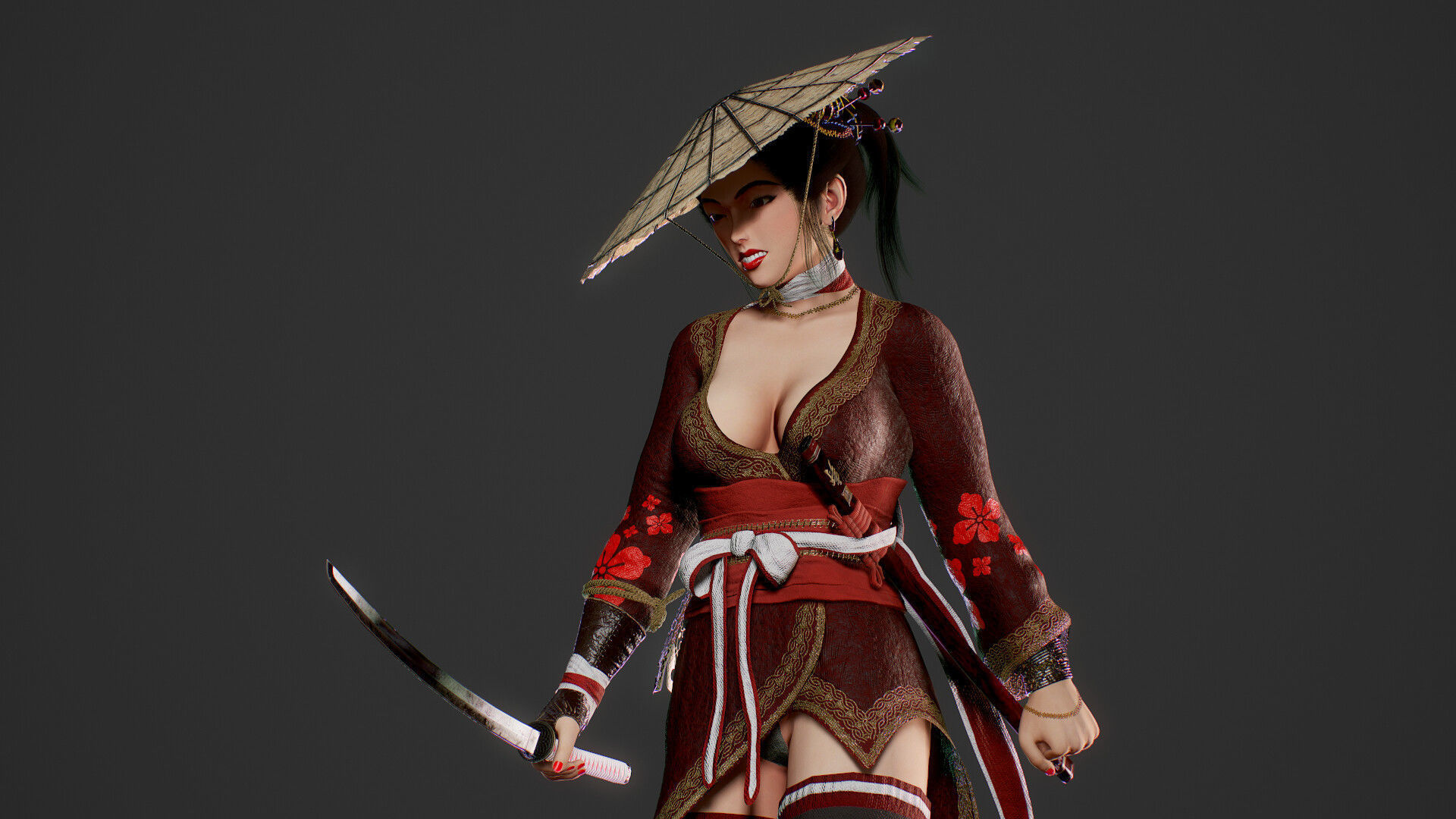 Samurai Female  Low-poly 3D model_29