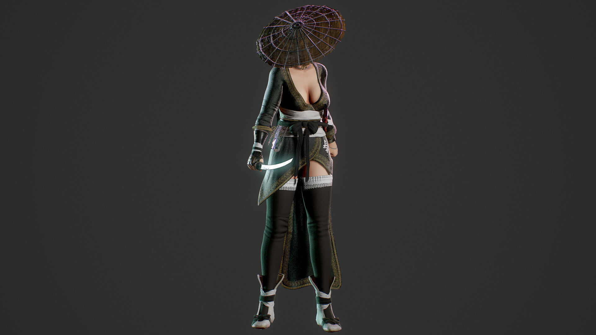 Samurai Female  Low-poly 3D model_19