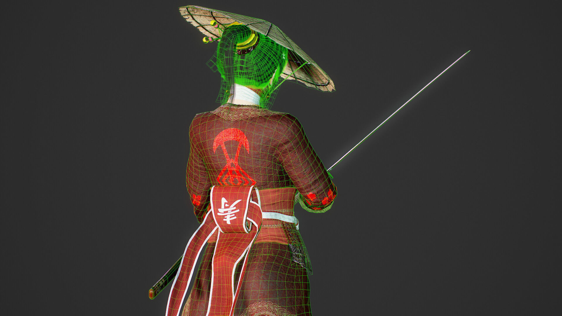 Samurai Female  Low-poly 3D model_18