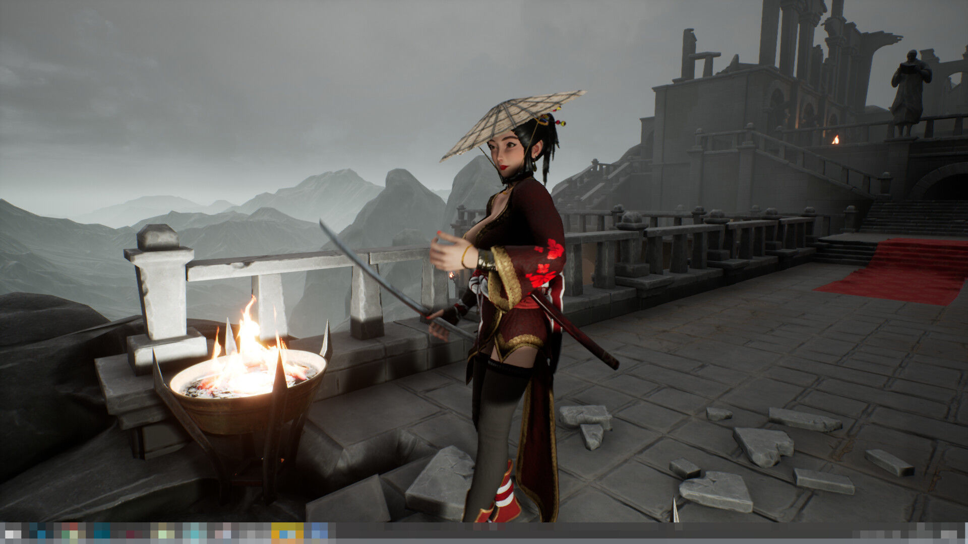 Samurai Female  Low-poly 3D model_11