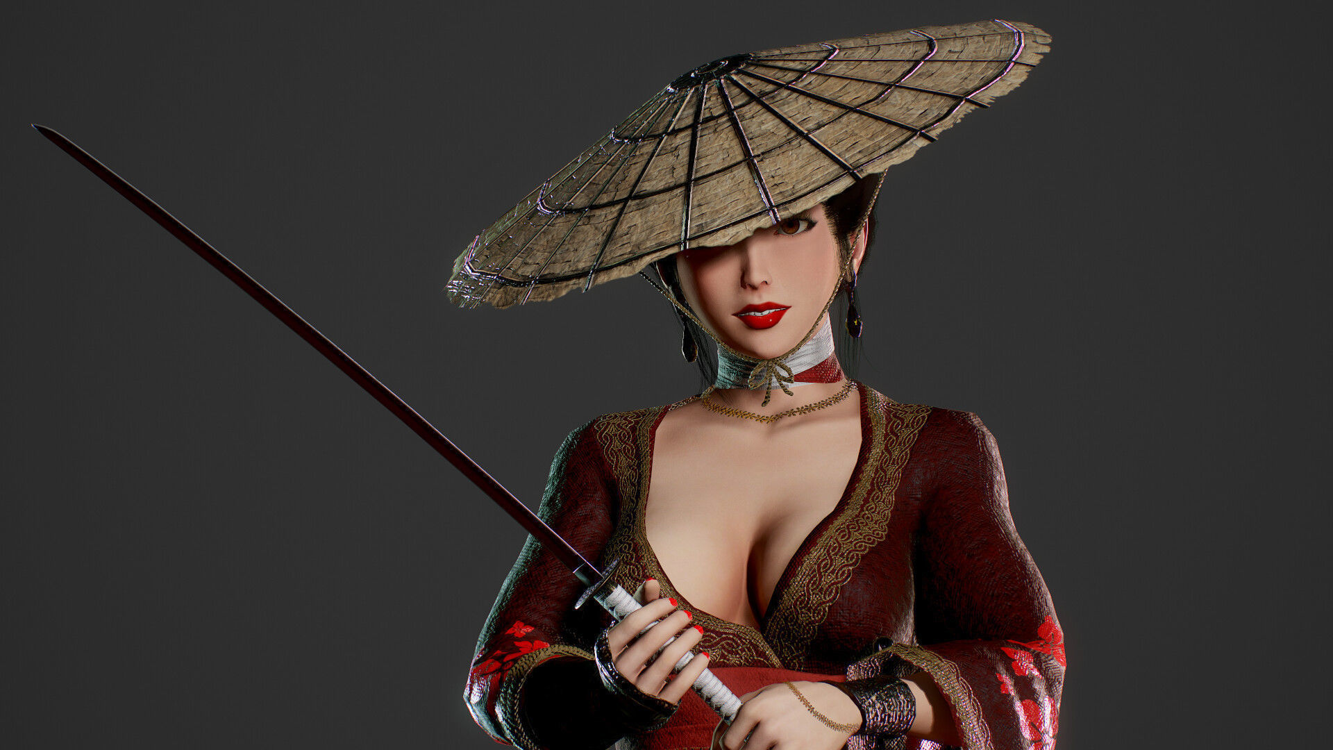 Samurai Female  Low-poly 3D model_21
