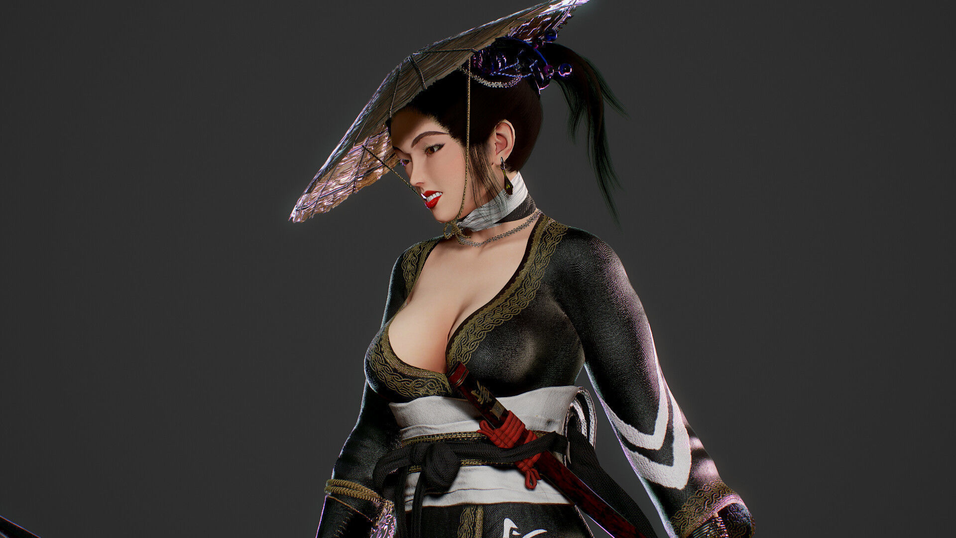 Samurai Female  Low-poly 3D model_3