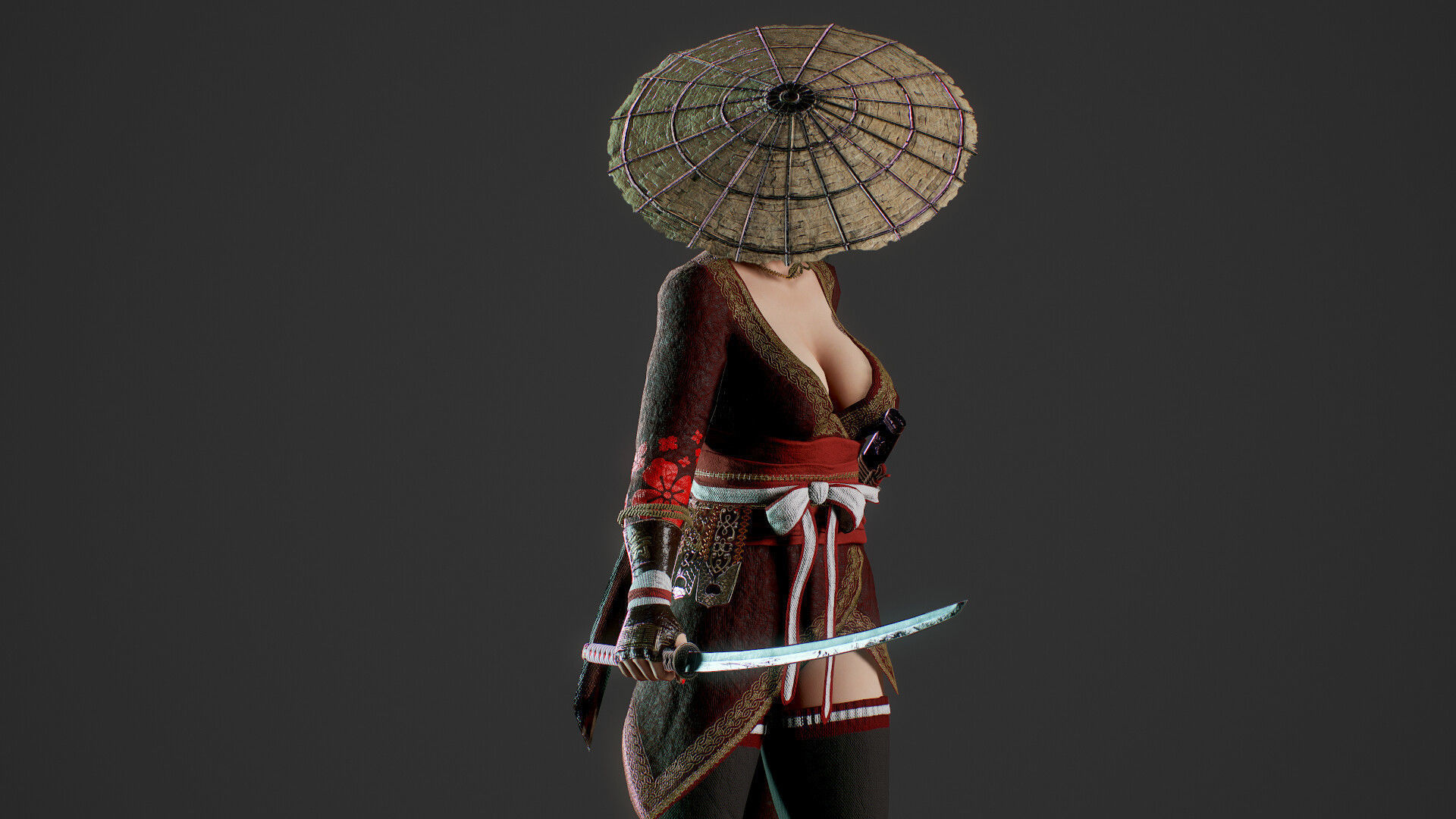 Samurai Female  Low-poly 3D model_27
