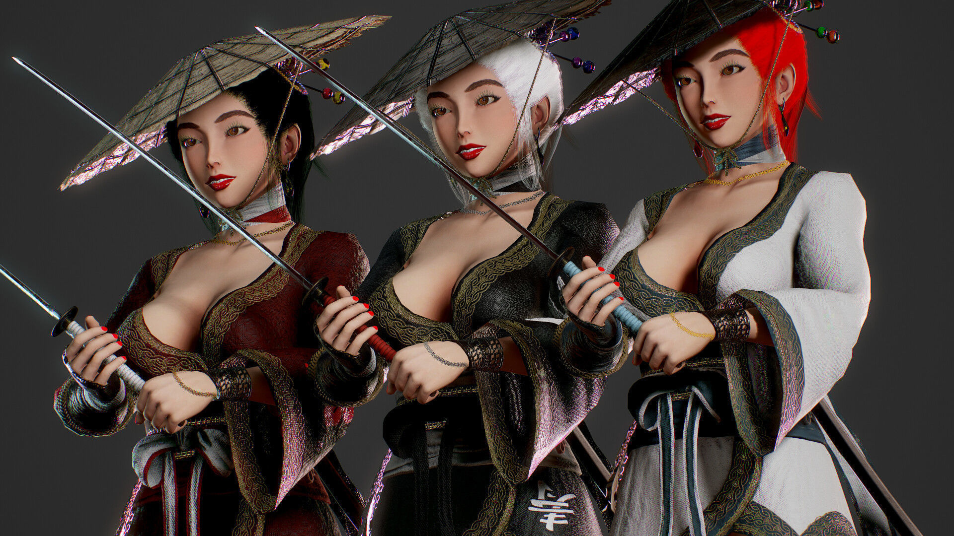 Samurai Female  Low-poly 3D model_7