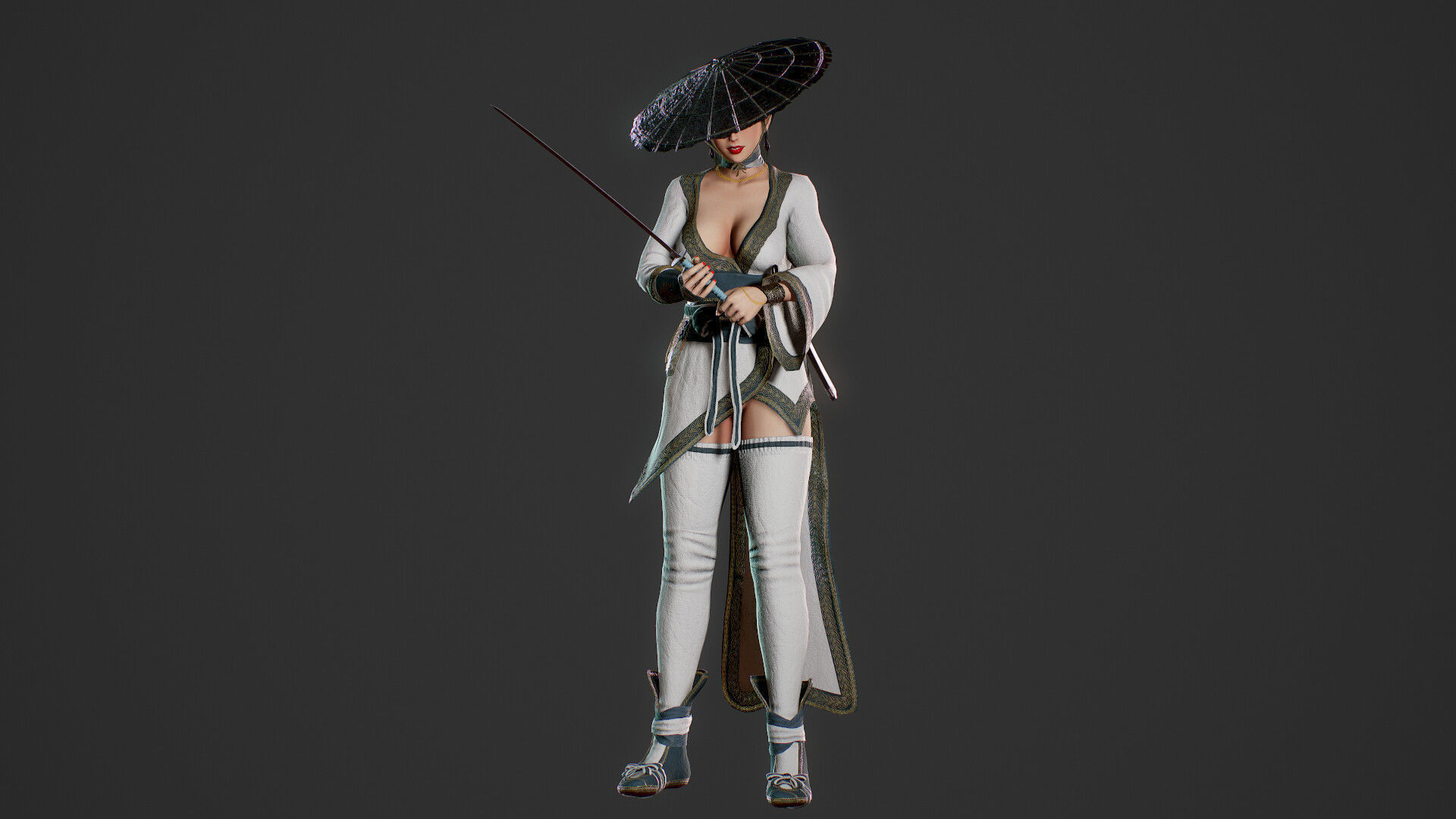Samurai Female  Low-poly 3D model_24