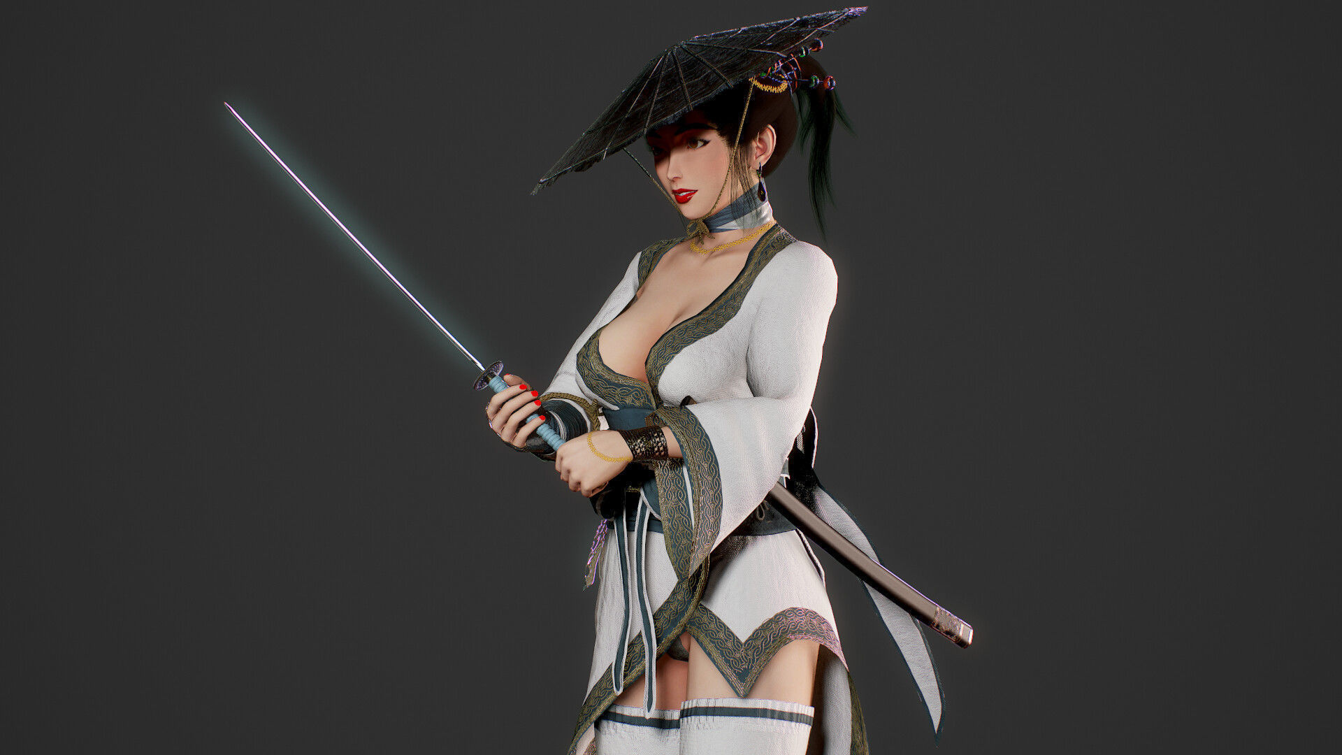 Samurai Female  Low-poly 3D model_10