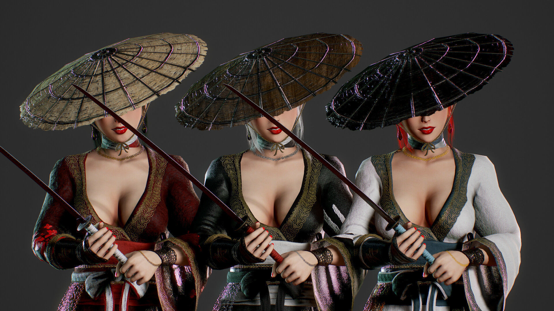 Samurai Female  Low-poly 3D model_8