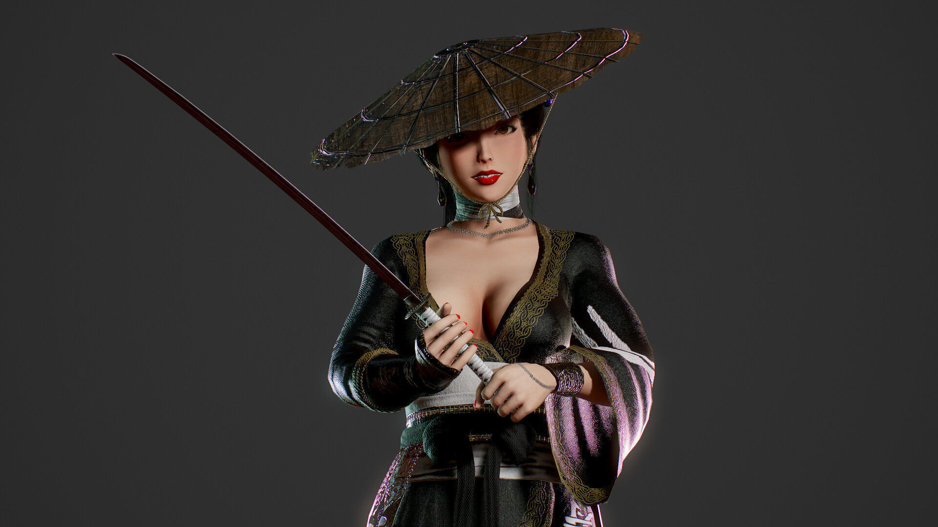 Samurai Female  Low-poly 3D model_5