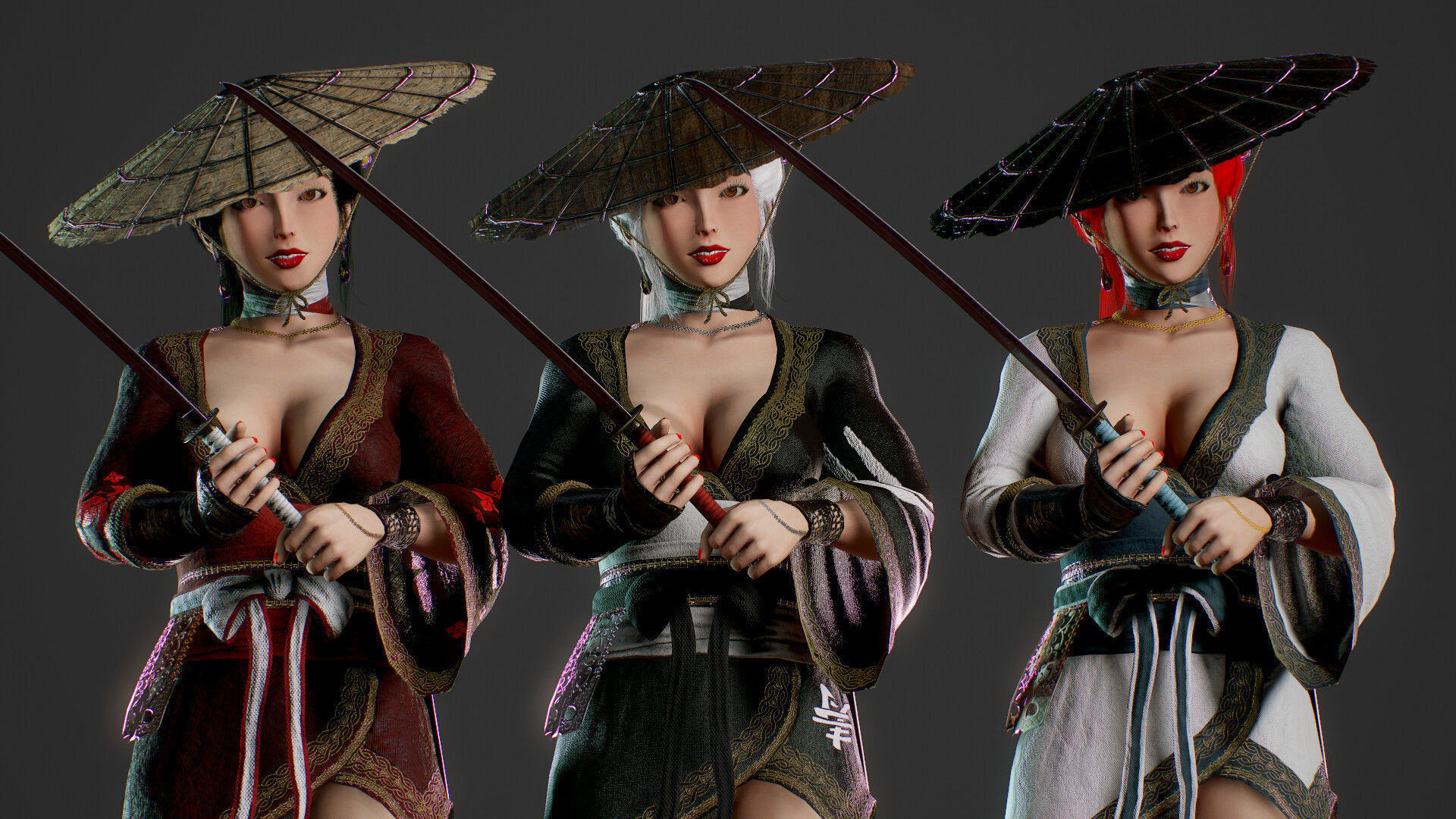 Samurai Female  Low-poly 3D model_6