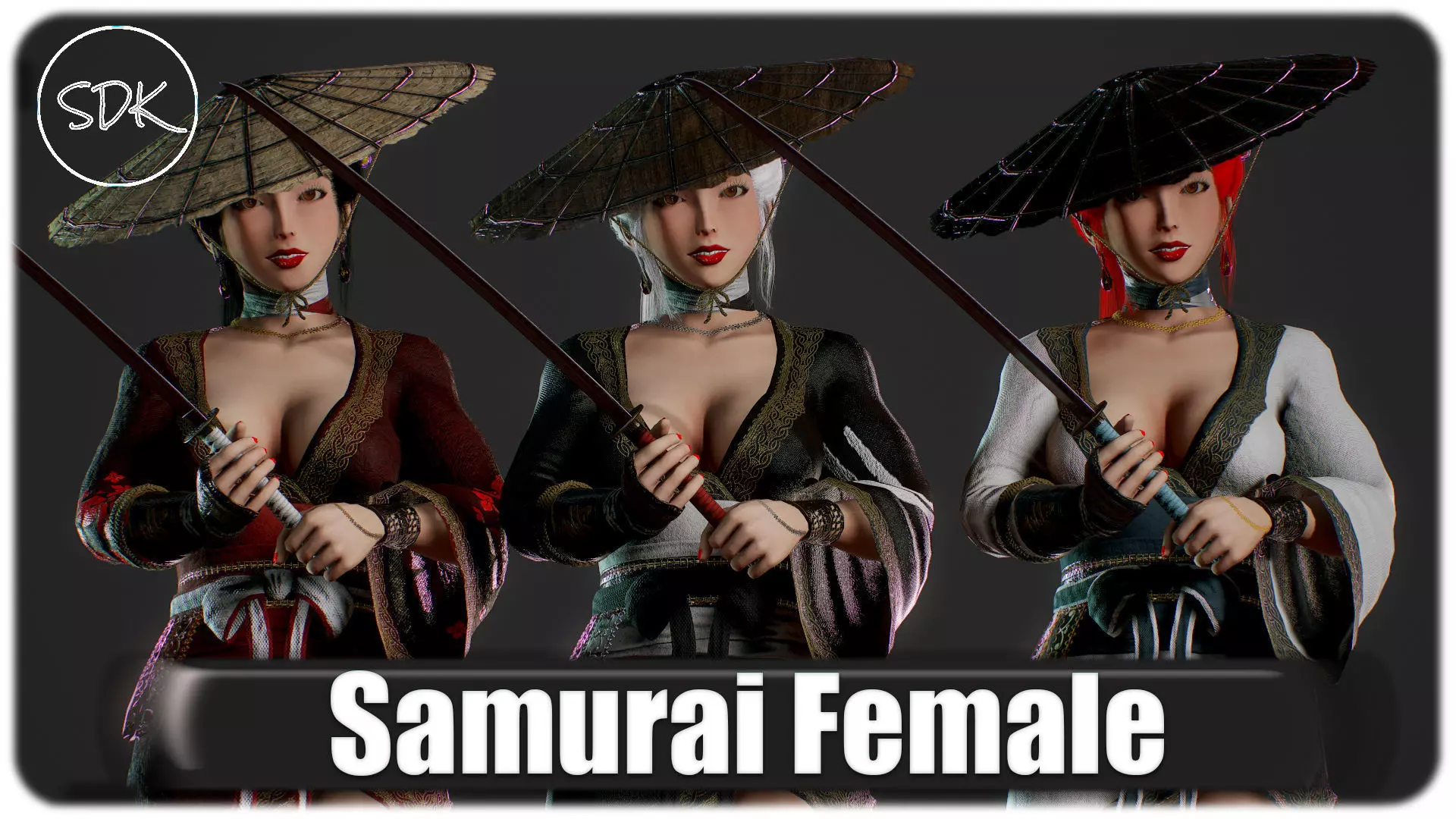 Samurai Female  Low-poly 3D model_0
