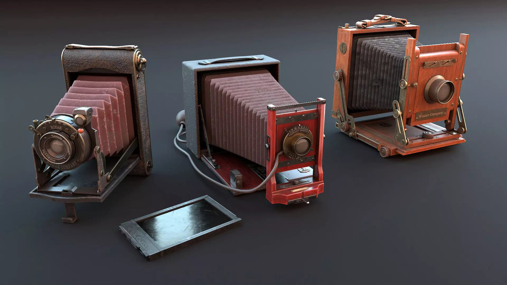 Vintage cameras pack Low-poly 3D model