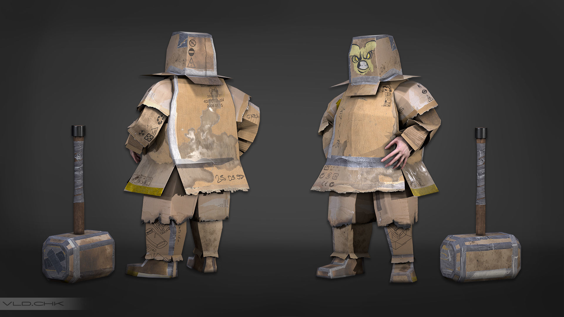 Cardboard Fat Man Low-poly 3D model_3