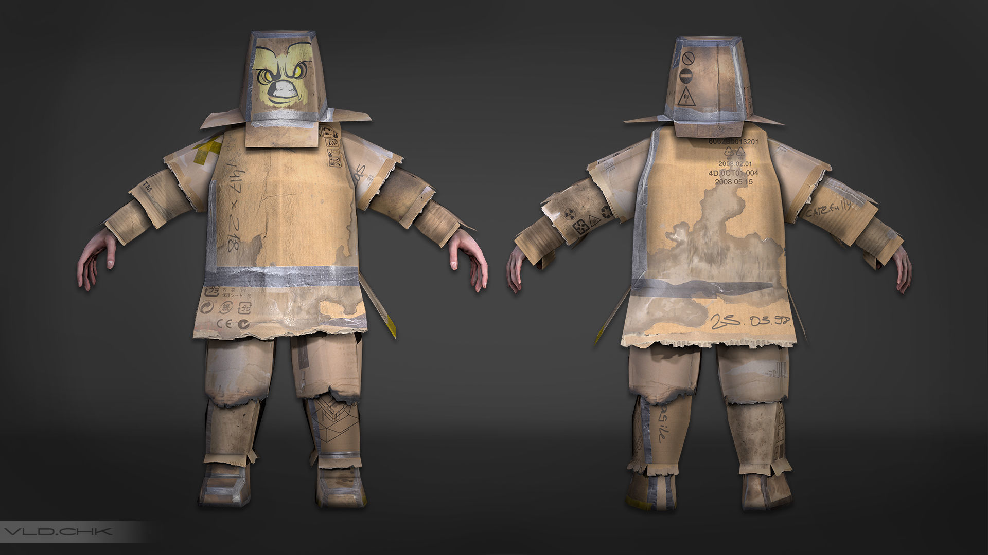 Cardboard Fat Man Low-poly 3D model_4