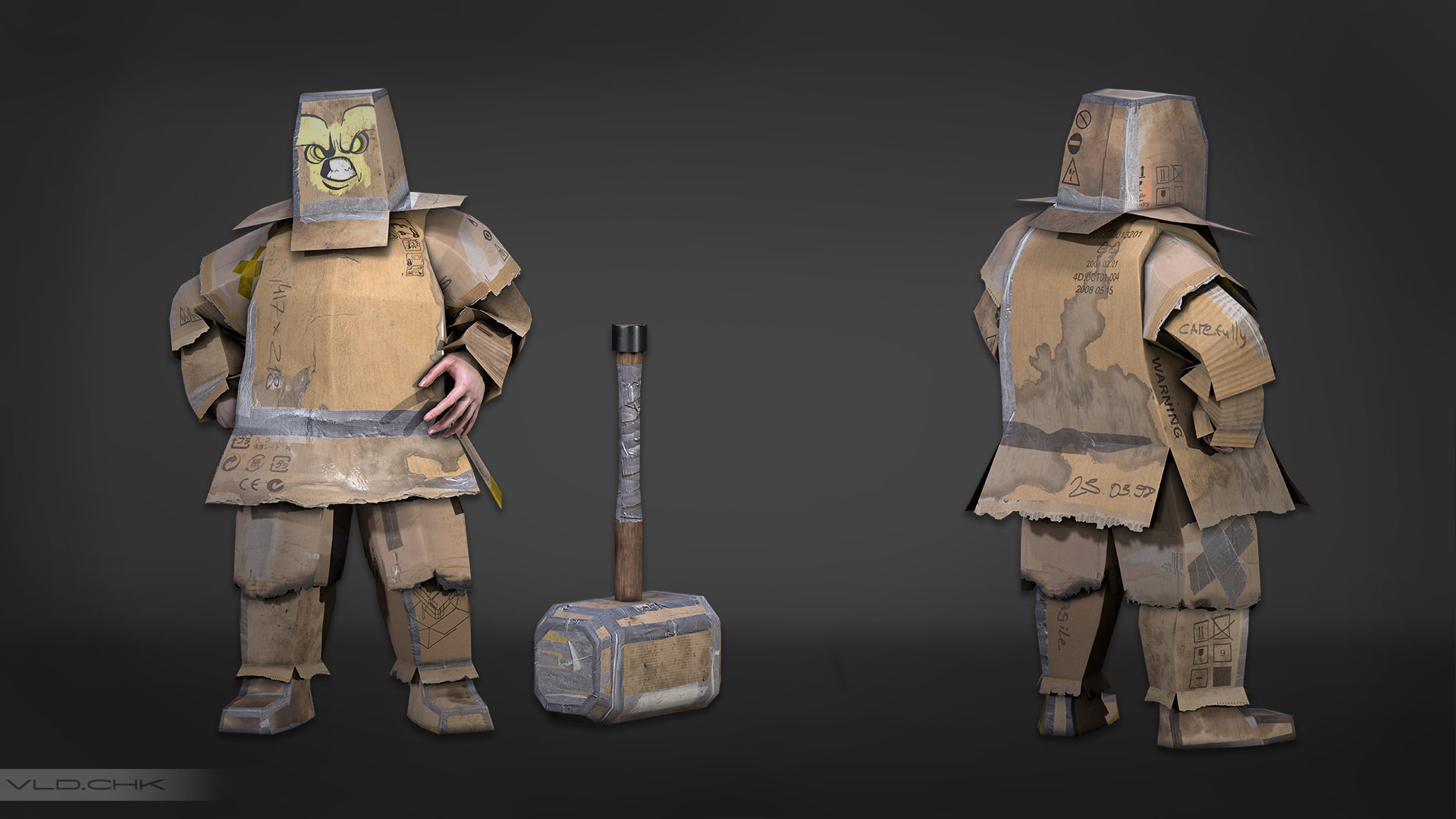 Cardboard Fat Man Low-poly 3D model_2