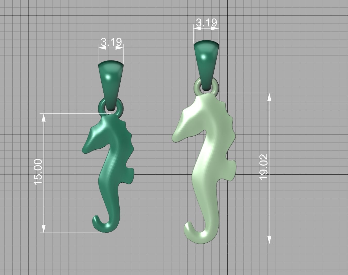 Seahorse Pendant Necklace 15mm and 19mm 3dprint model 3D print model_9