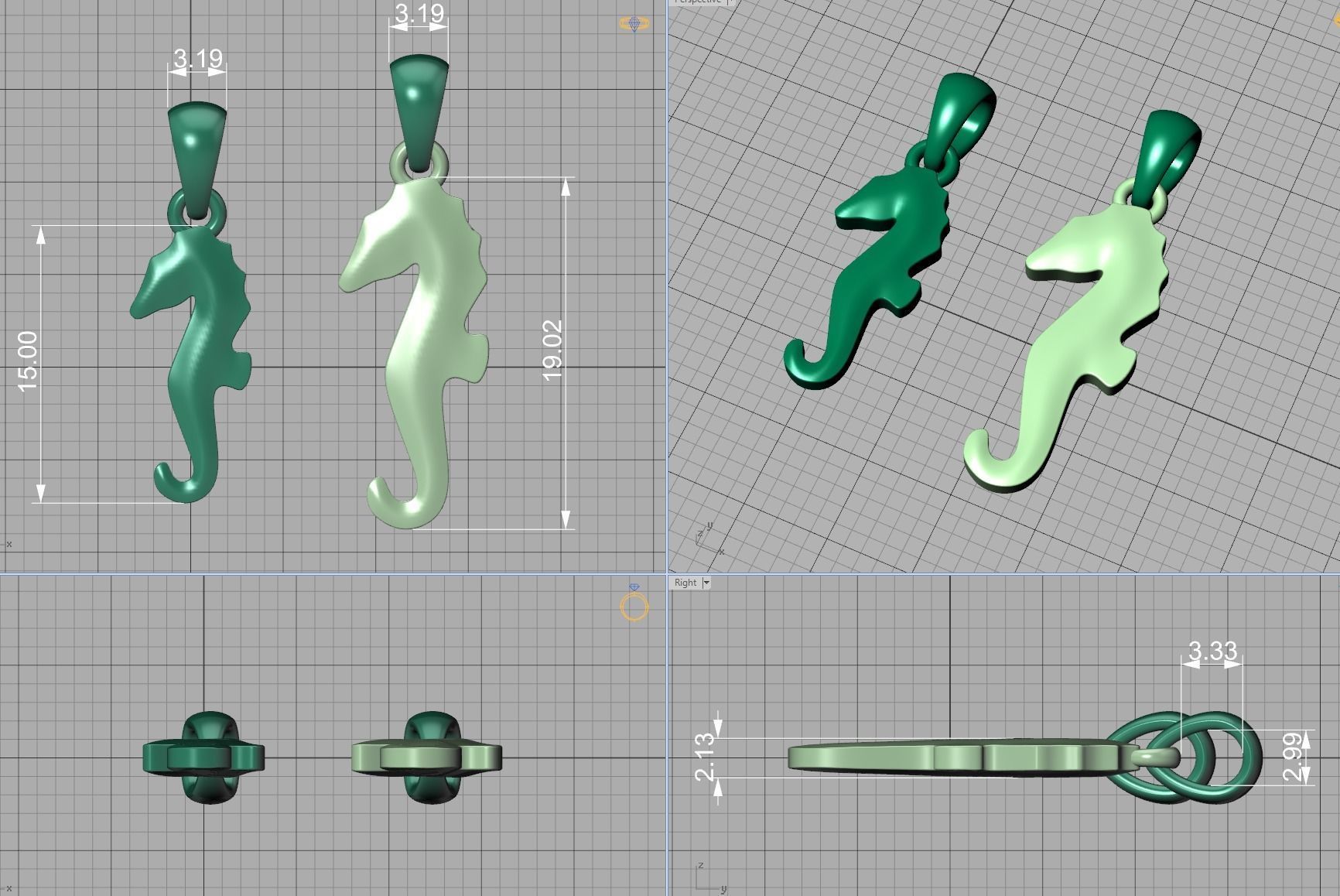 Seahorse Pendant Necklace 15mm and 19mm 3dprint model 3D print model_6