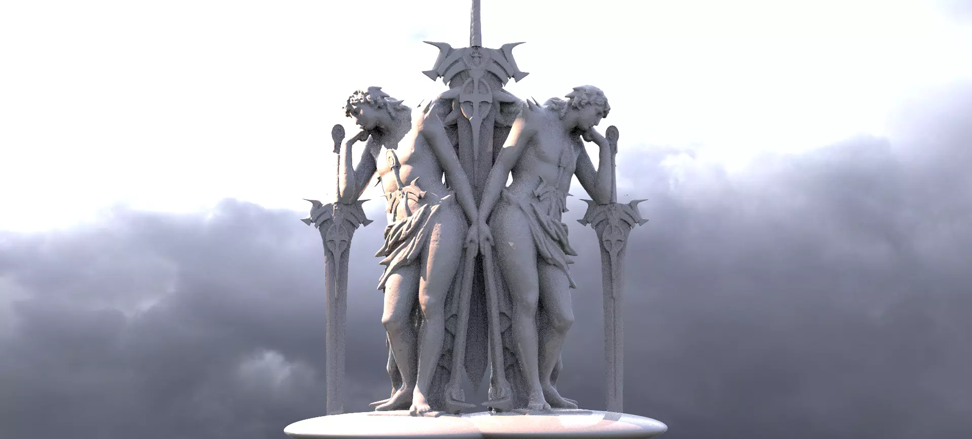 Arch Angel Michael With Sun sword Holy statue 3D model_0