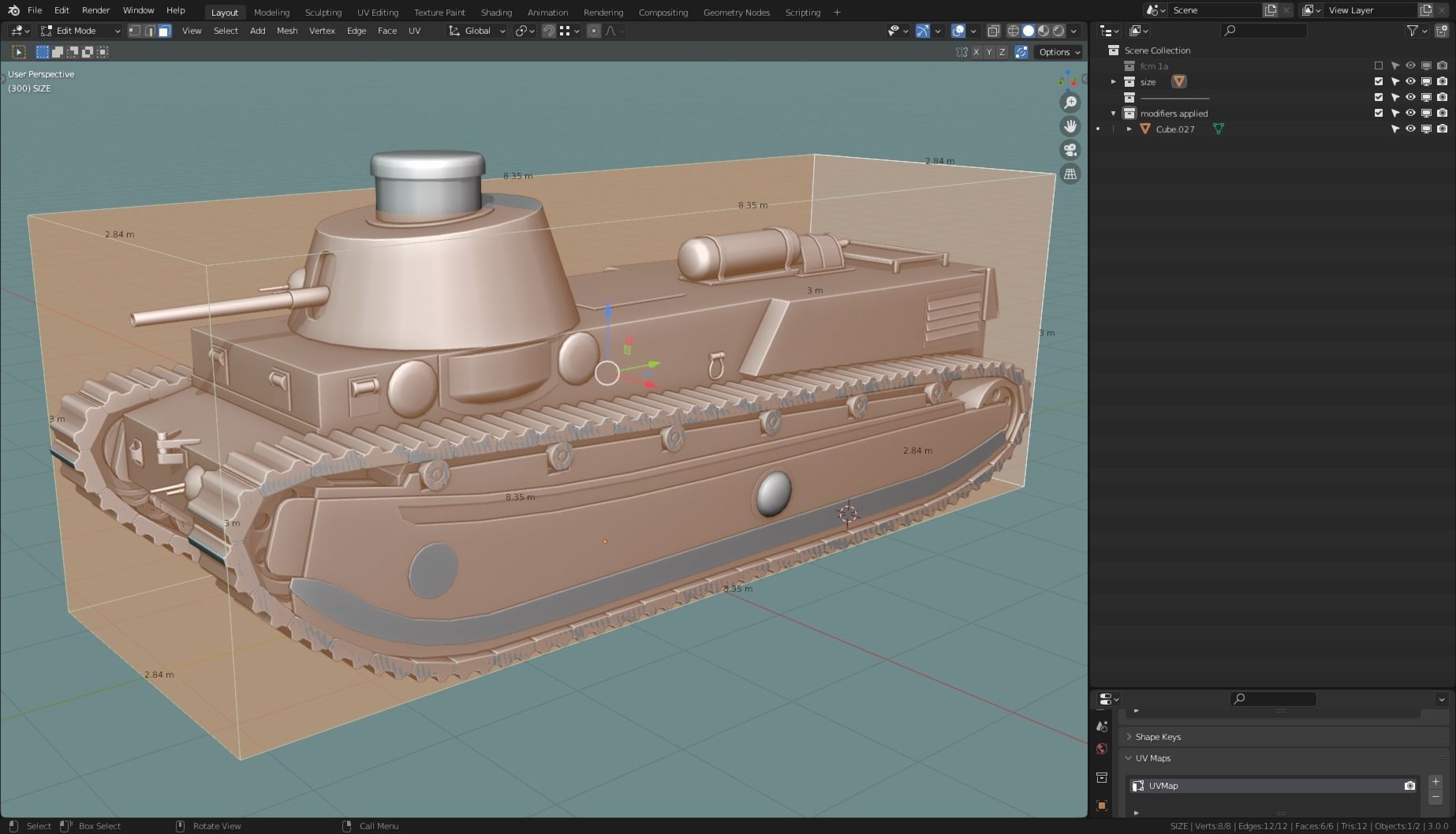 FCM 1a TANK BASE MESH Low-poly 3D model_10