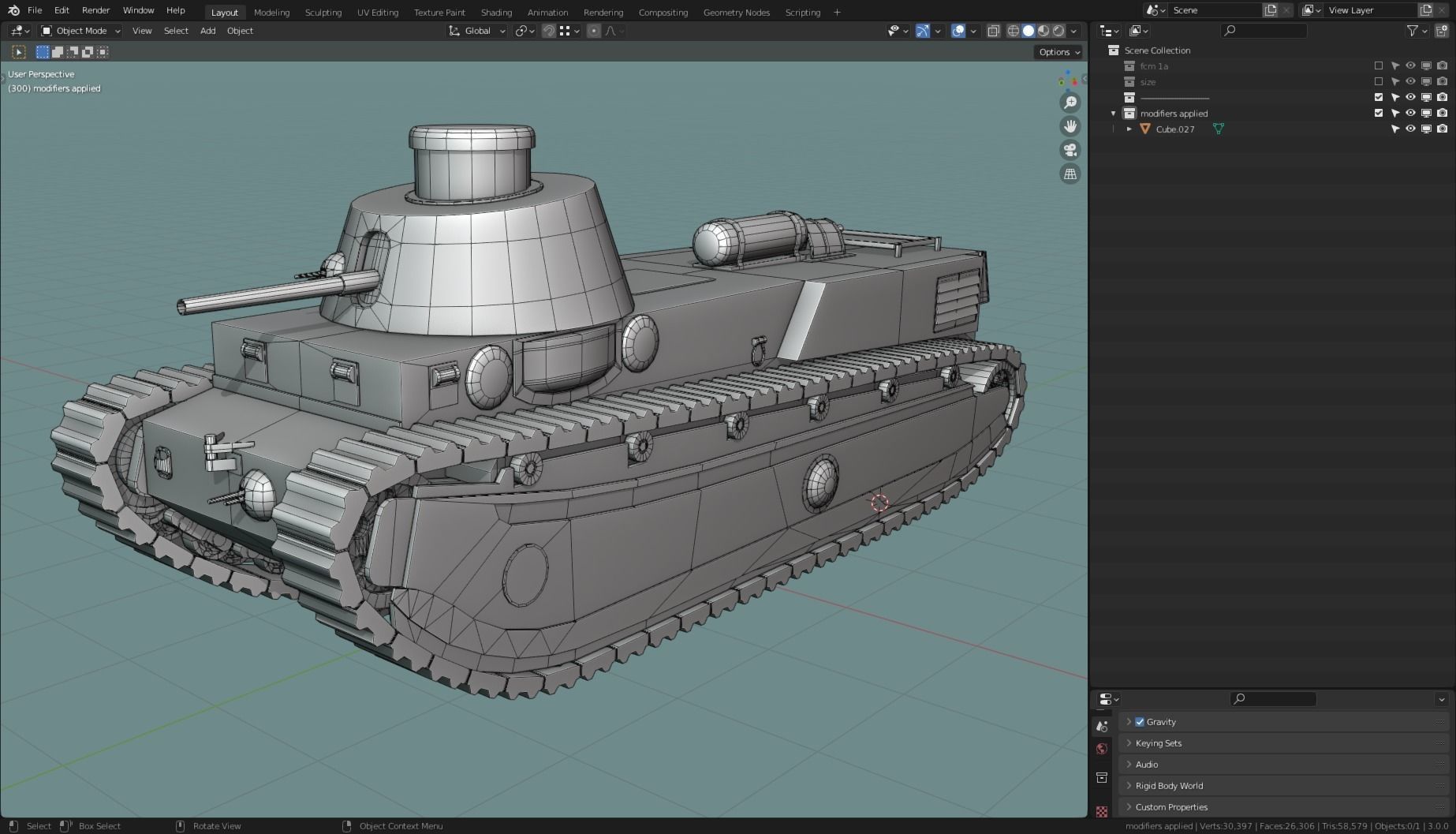 FCM 1a TANK BASE MESH Low-poly 3D model_9