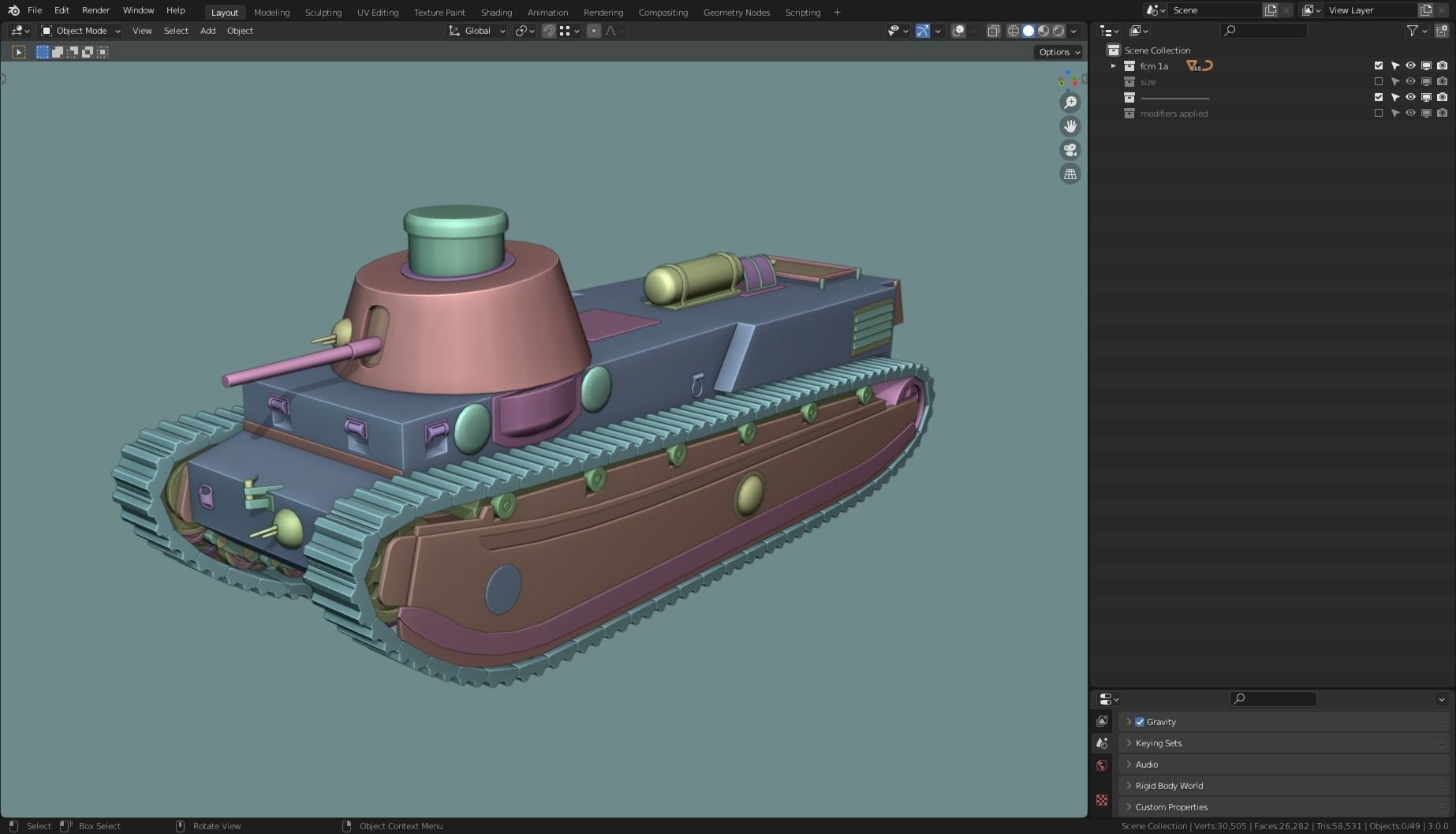 FCM 1a TANK BASE MESH Low-poly 3D model_6