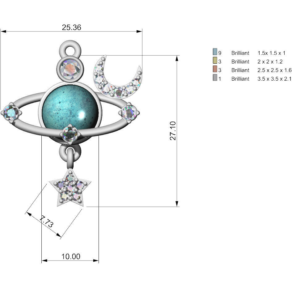 Pendant planet moon star 3D print model_2