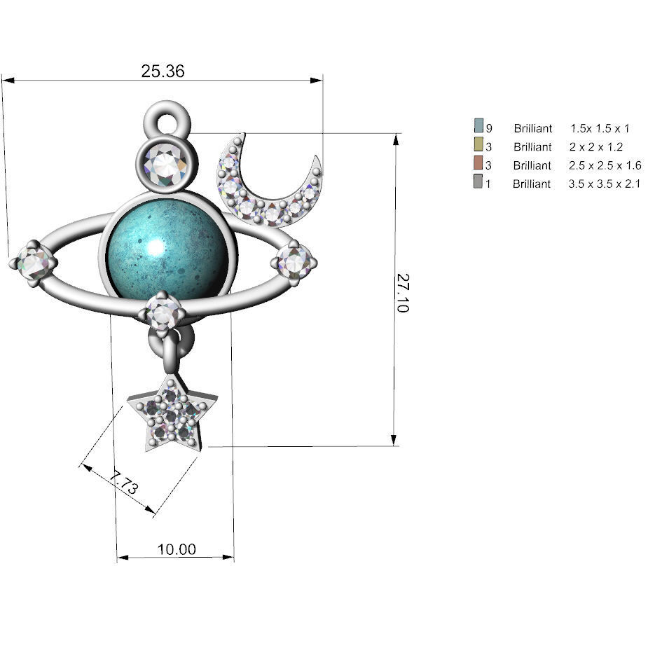 Pendant planet moon star 3D print model_3