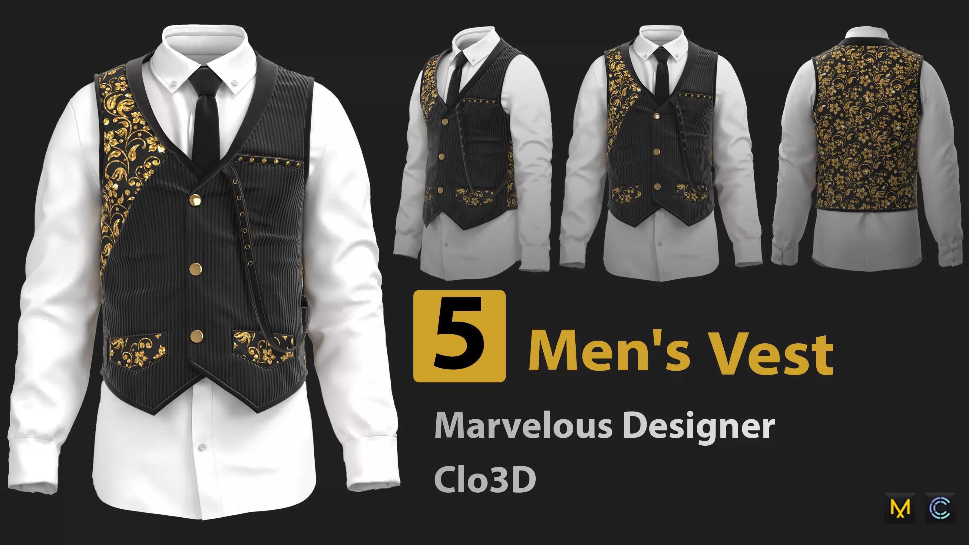 5 Men Vest  3D model_0