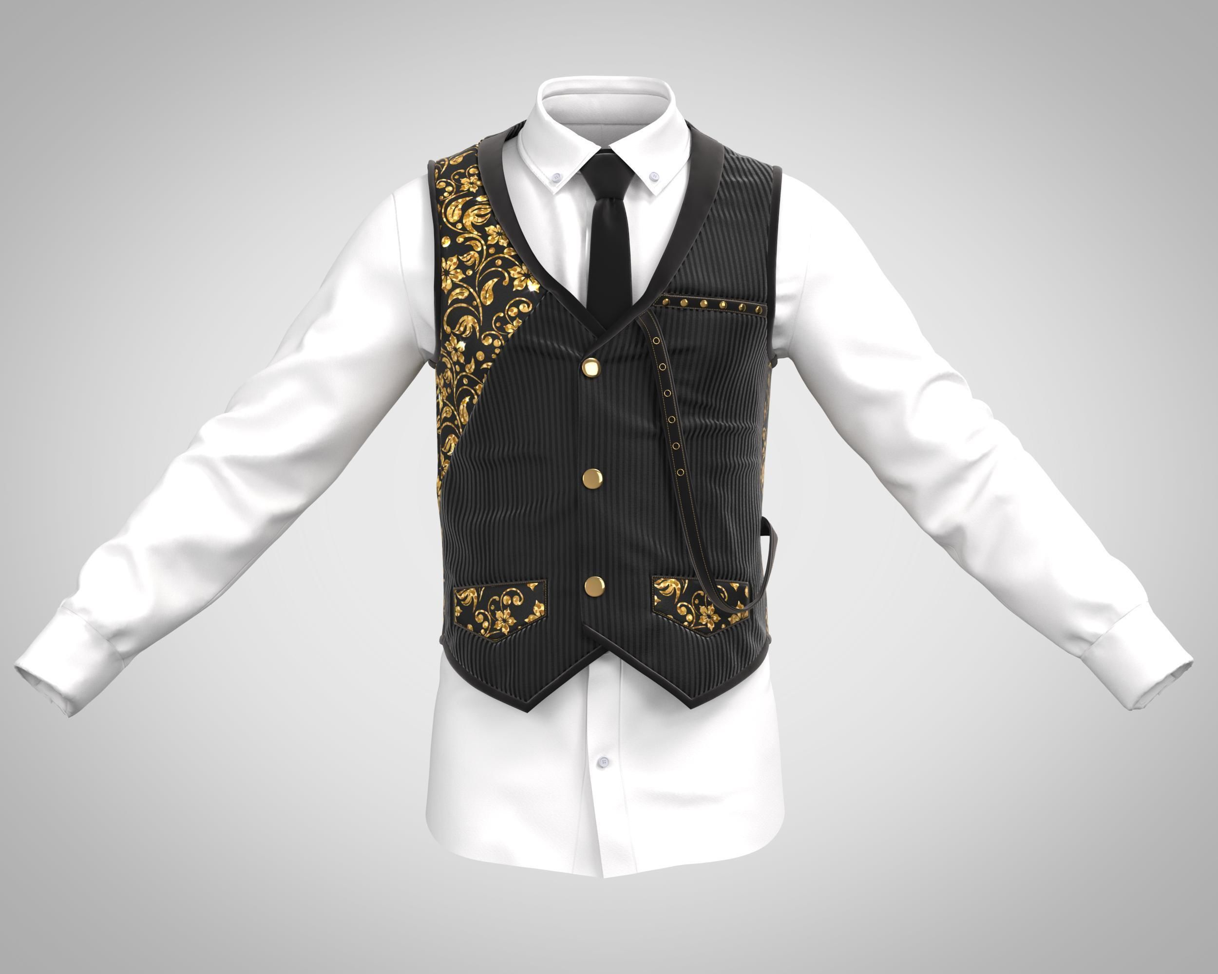 5 Men Vest  3D model_4