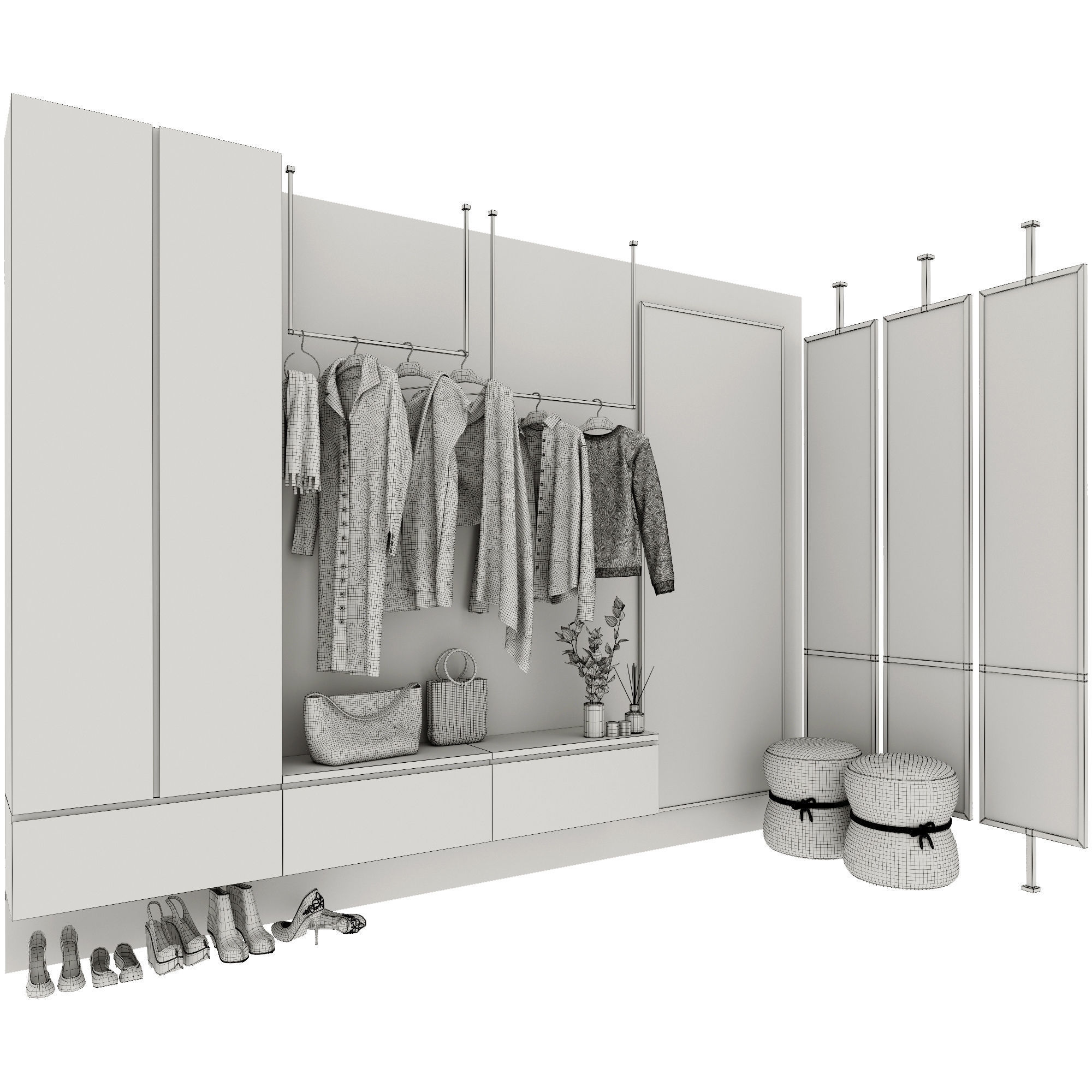Hallway closet with clothes and shoes 3D model_8