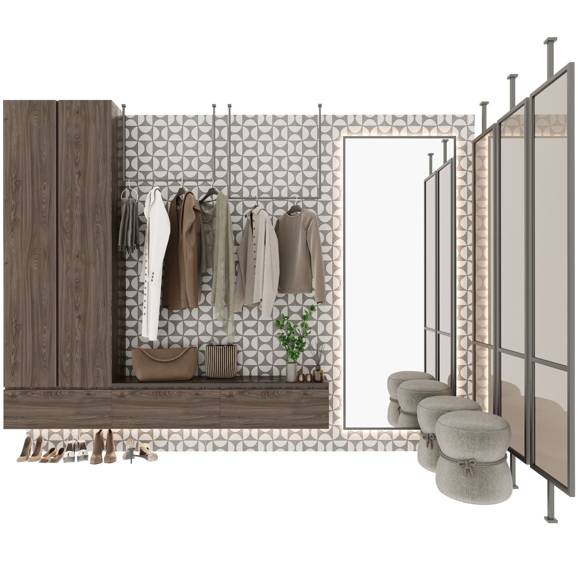 Hallway closet with clothes and shoes 3D model_2