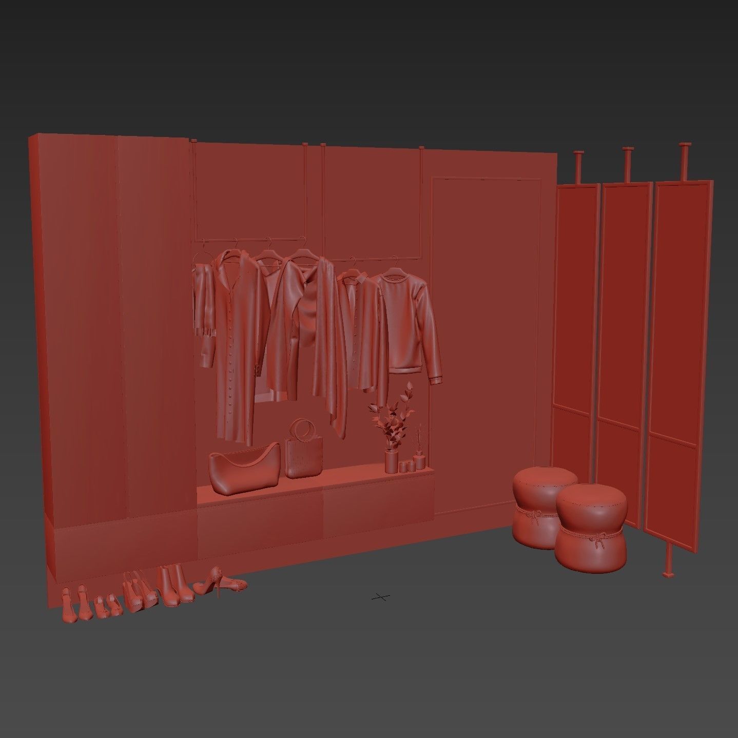 Hallway closet with clothes and shoes 3D model_9