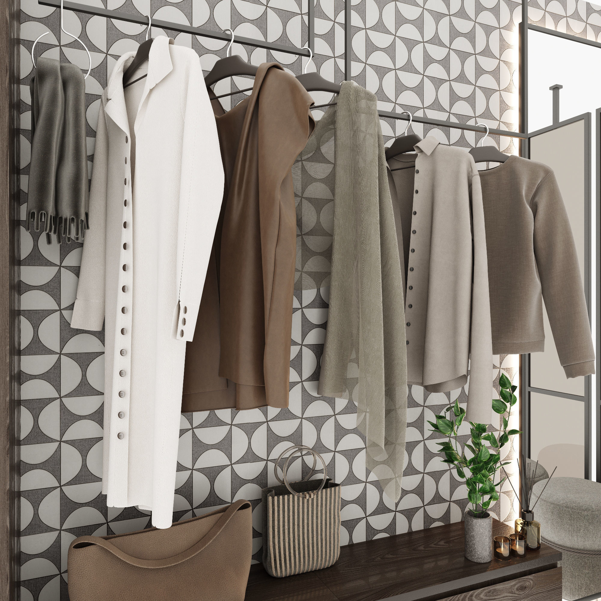 Hallway closet with clothes and shoes 3D model_5