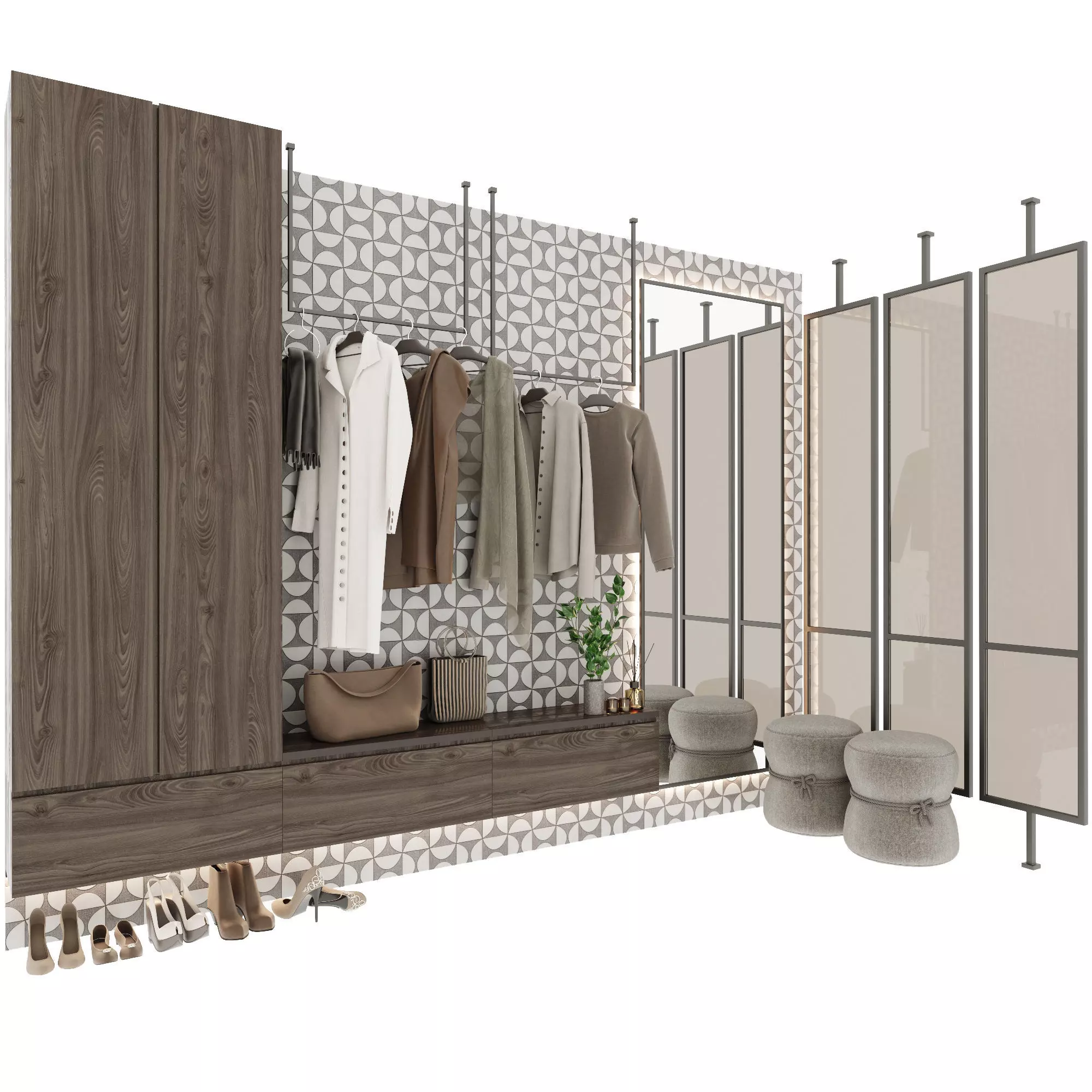 Hallway closet with clothes and shoes 3D model_0