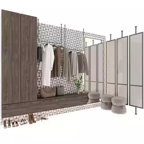 Hallway closet with clothes and shoes
