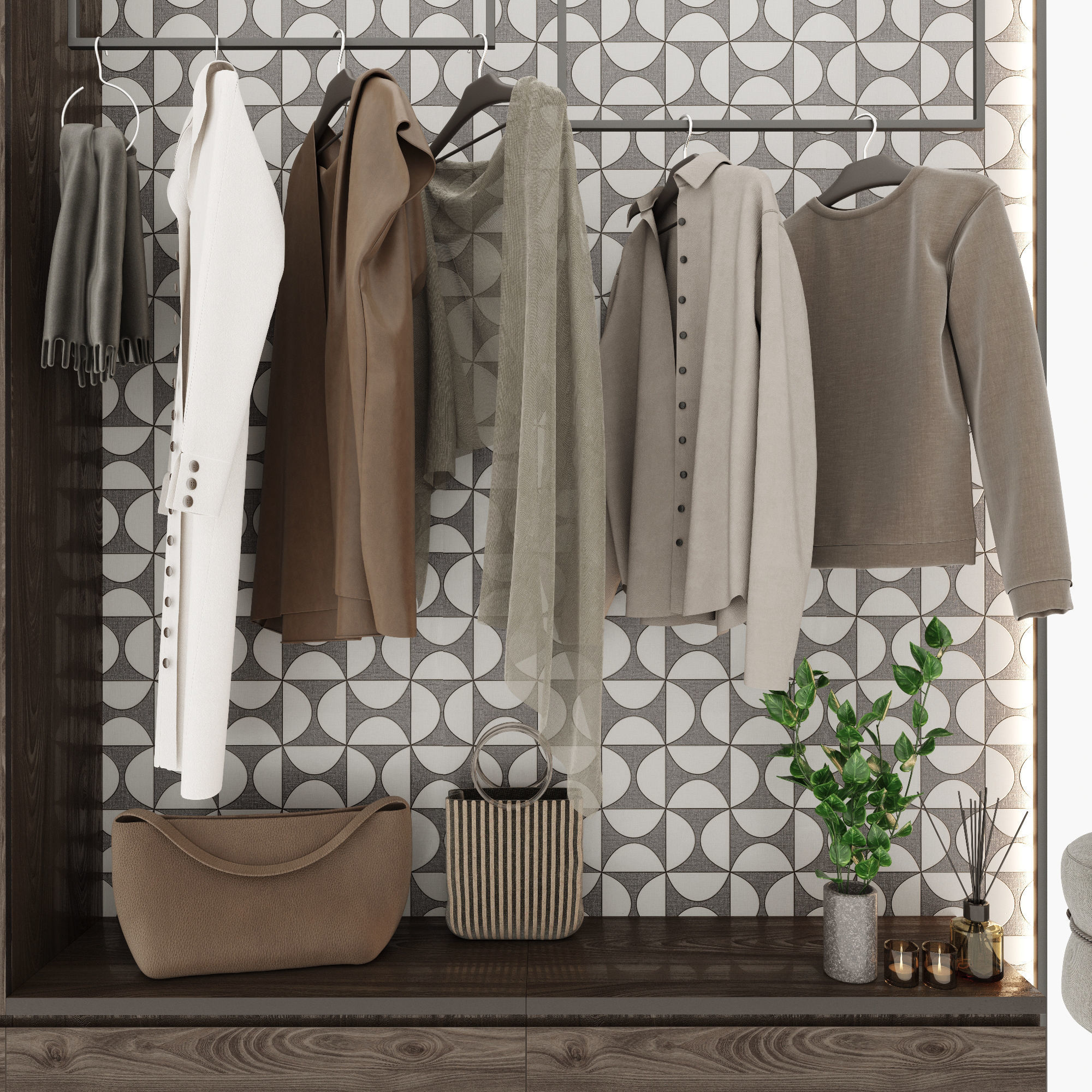 Hallway closet with clothes and shoes 3D model_3