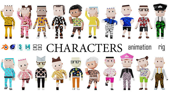 Low poly characters 02 pack 3d model Low-poly 3D model