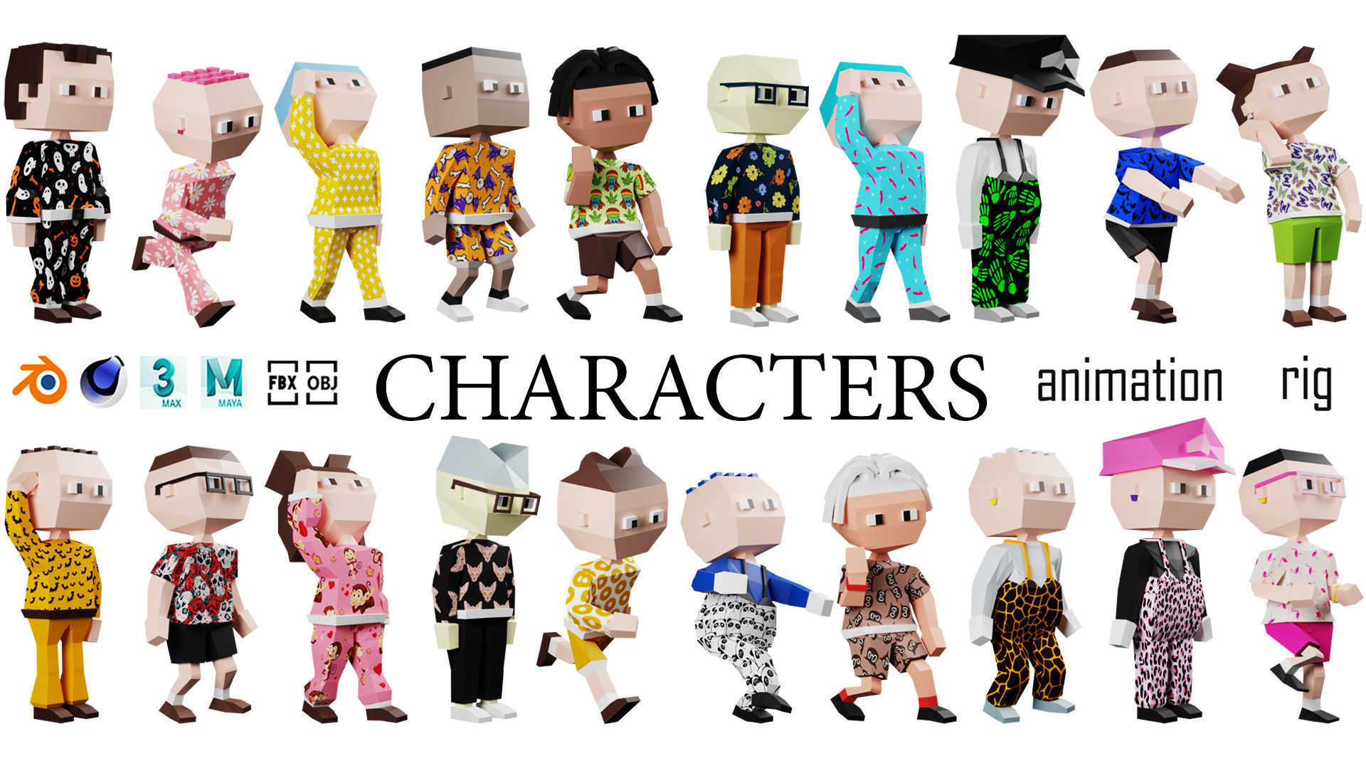 Low poly characters 02 pack 3d model Low-poly 3D model_1