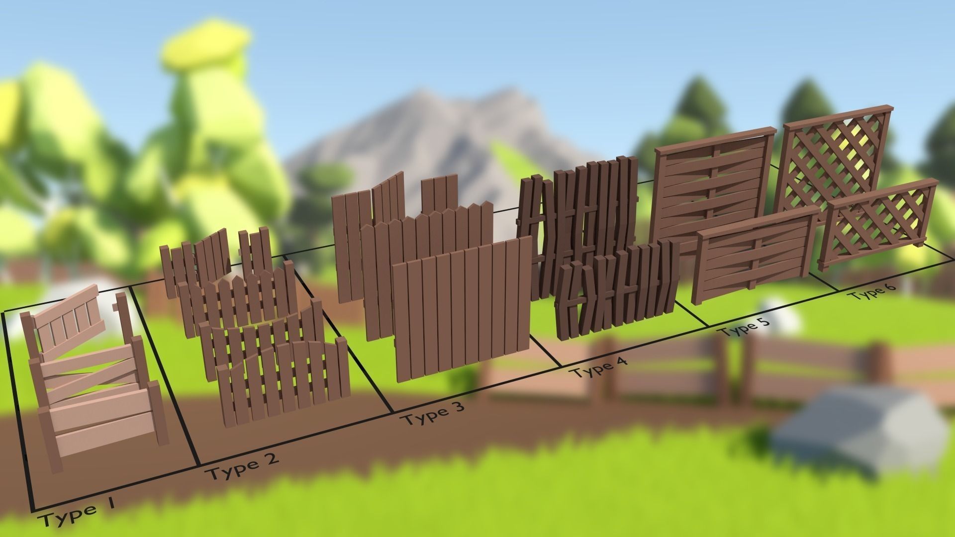 Low Poly Fence Pack Free low-poly 3D model_1