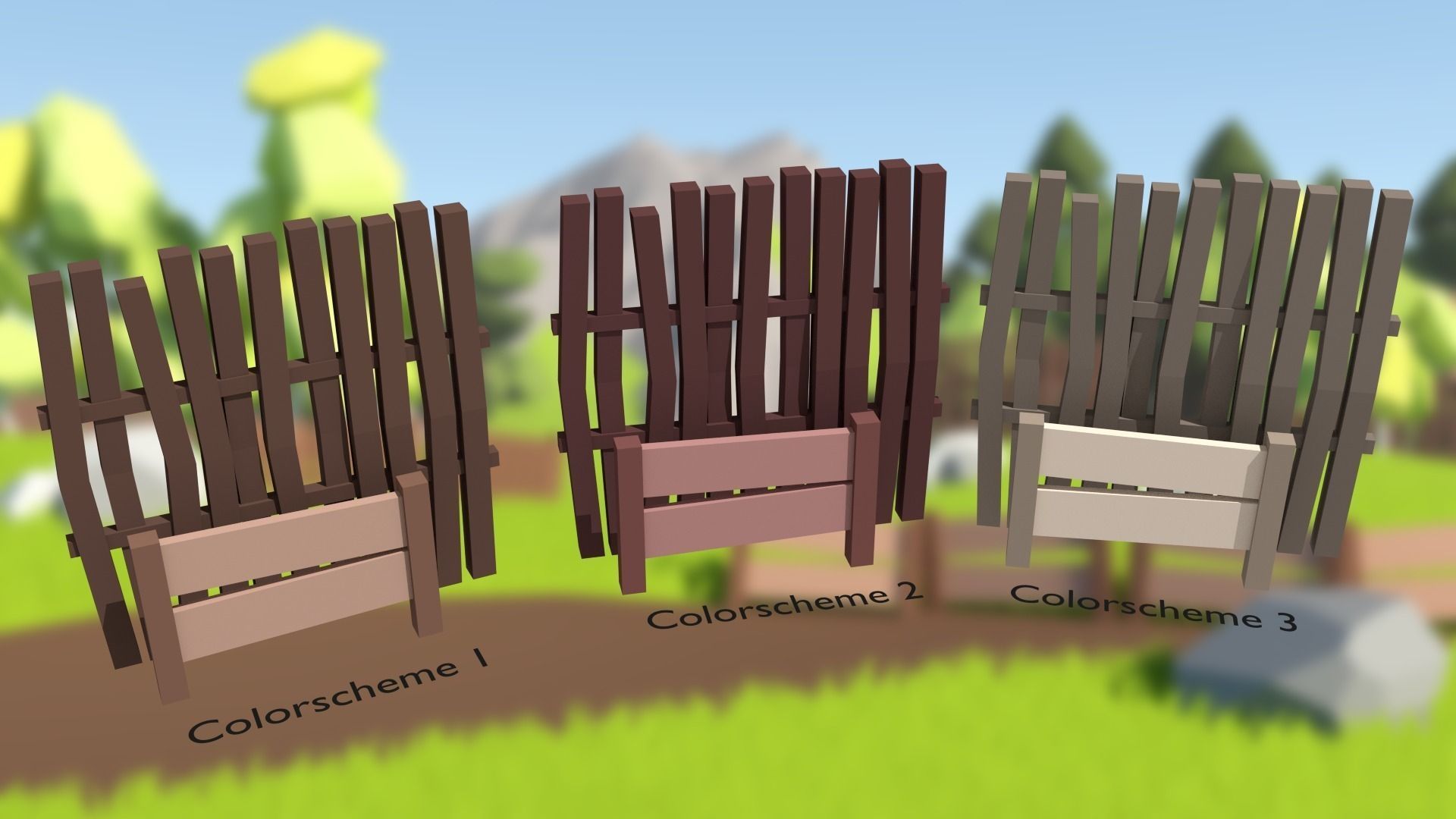 Low Poly Fence Pack Free low-poly 3D model_2
