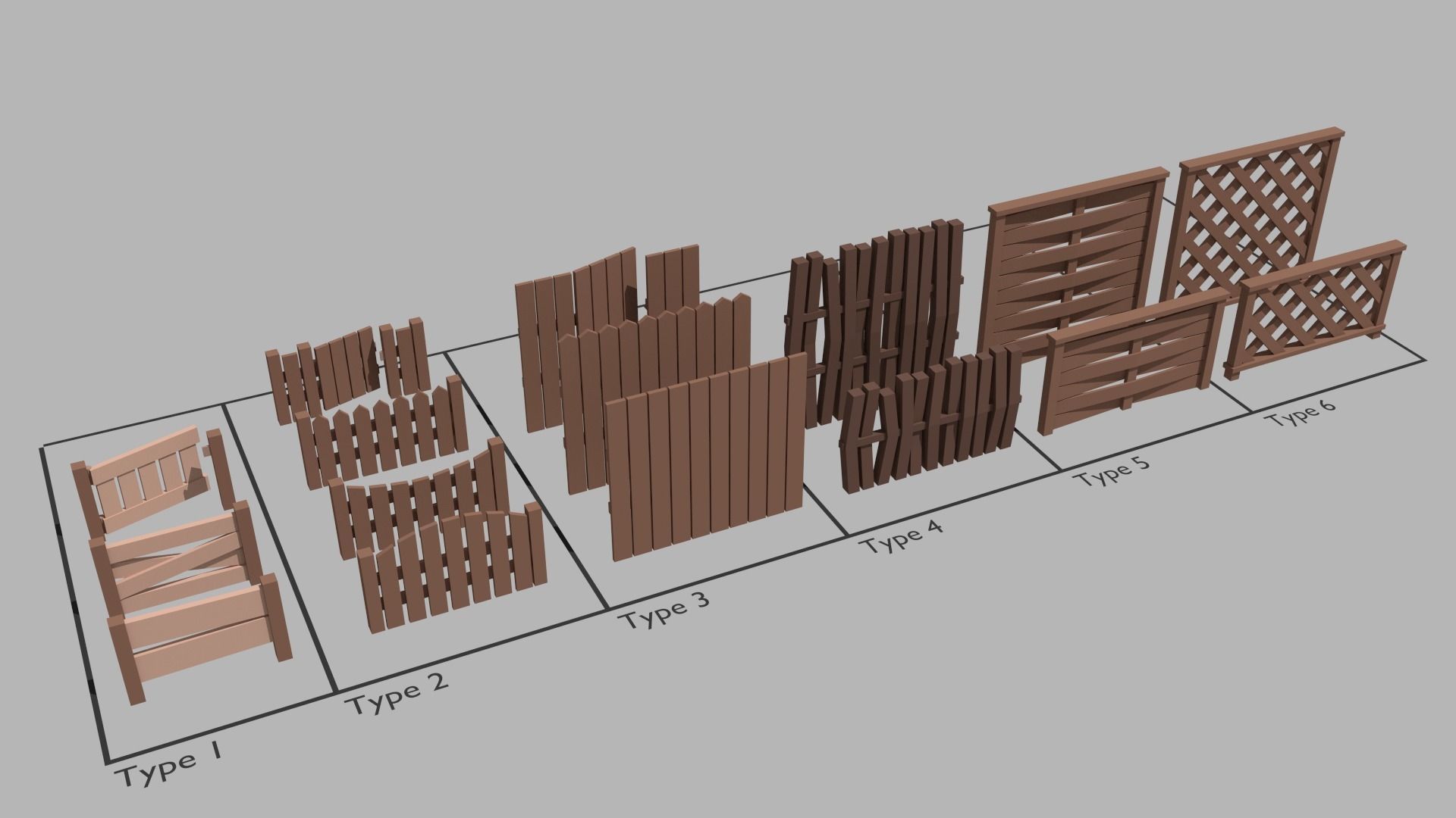Low Poly Fence Pack Free low-poly 3D model_4