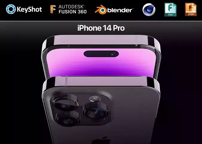 Apple iPhone 14 Pro Purple color Keyshot Blender Cinema 4D
