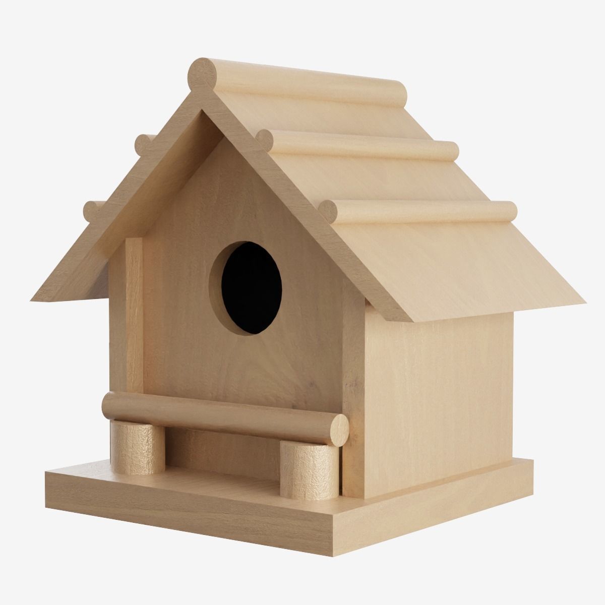 Wooden Birdhouse Low-poly 3D model_4