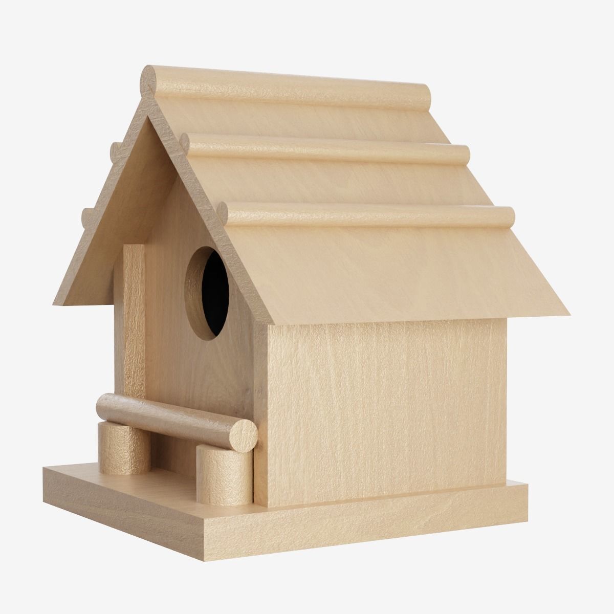 Wooden Birdhouse Low-poly 3D model_5