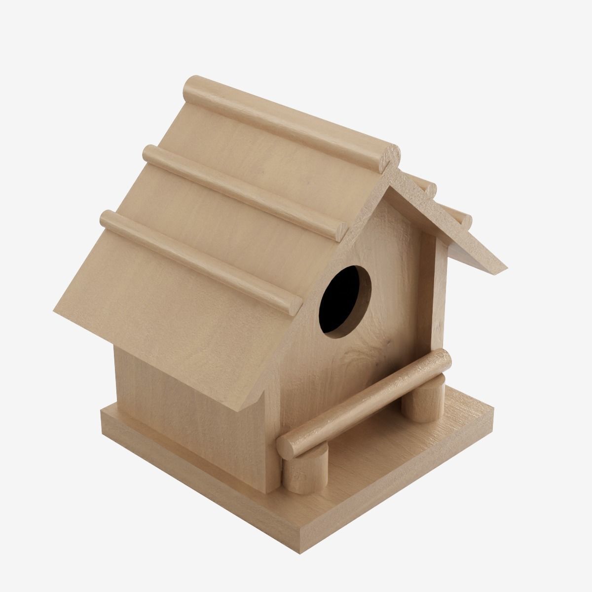 Wooden Birdhouse Low-poly 3D model_6