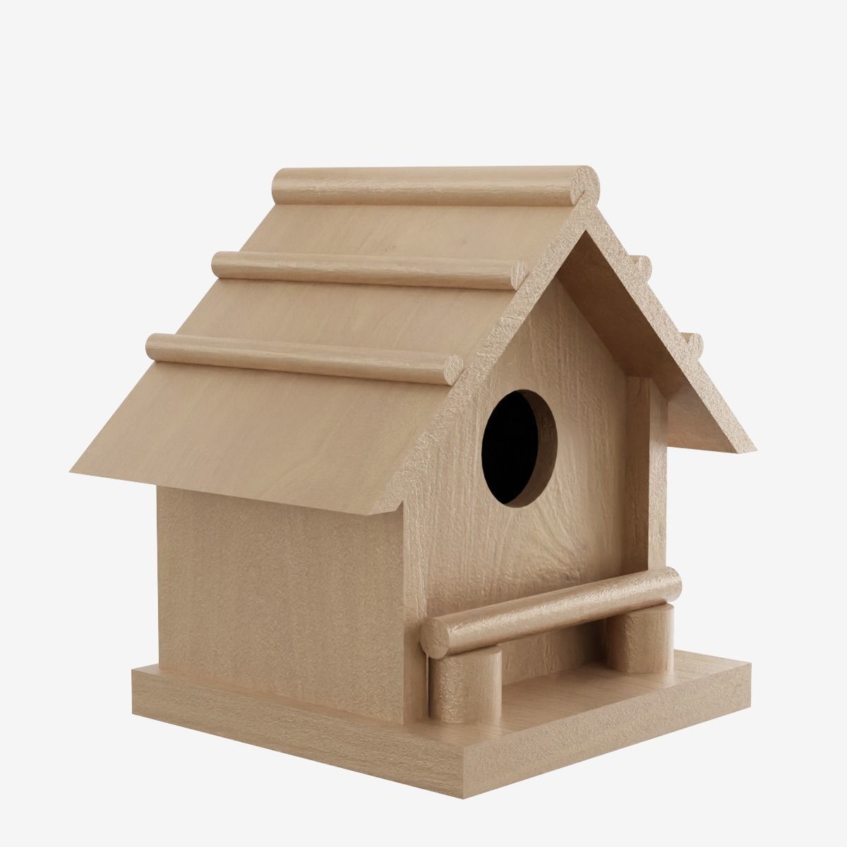 Wooden Birdhouse Low-poly 3D model_2
