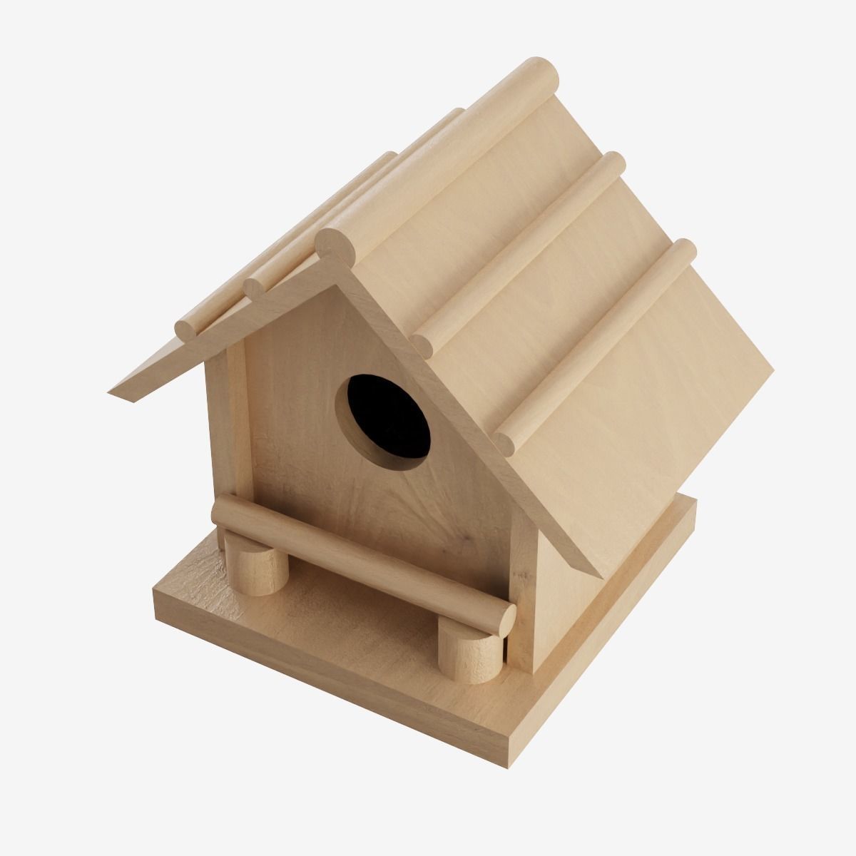 Wooden Birdhouse Low-poly 3D model_8