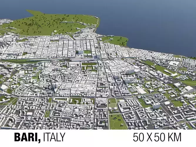 Bari Italy 50x50km City Map 3D Model