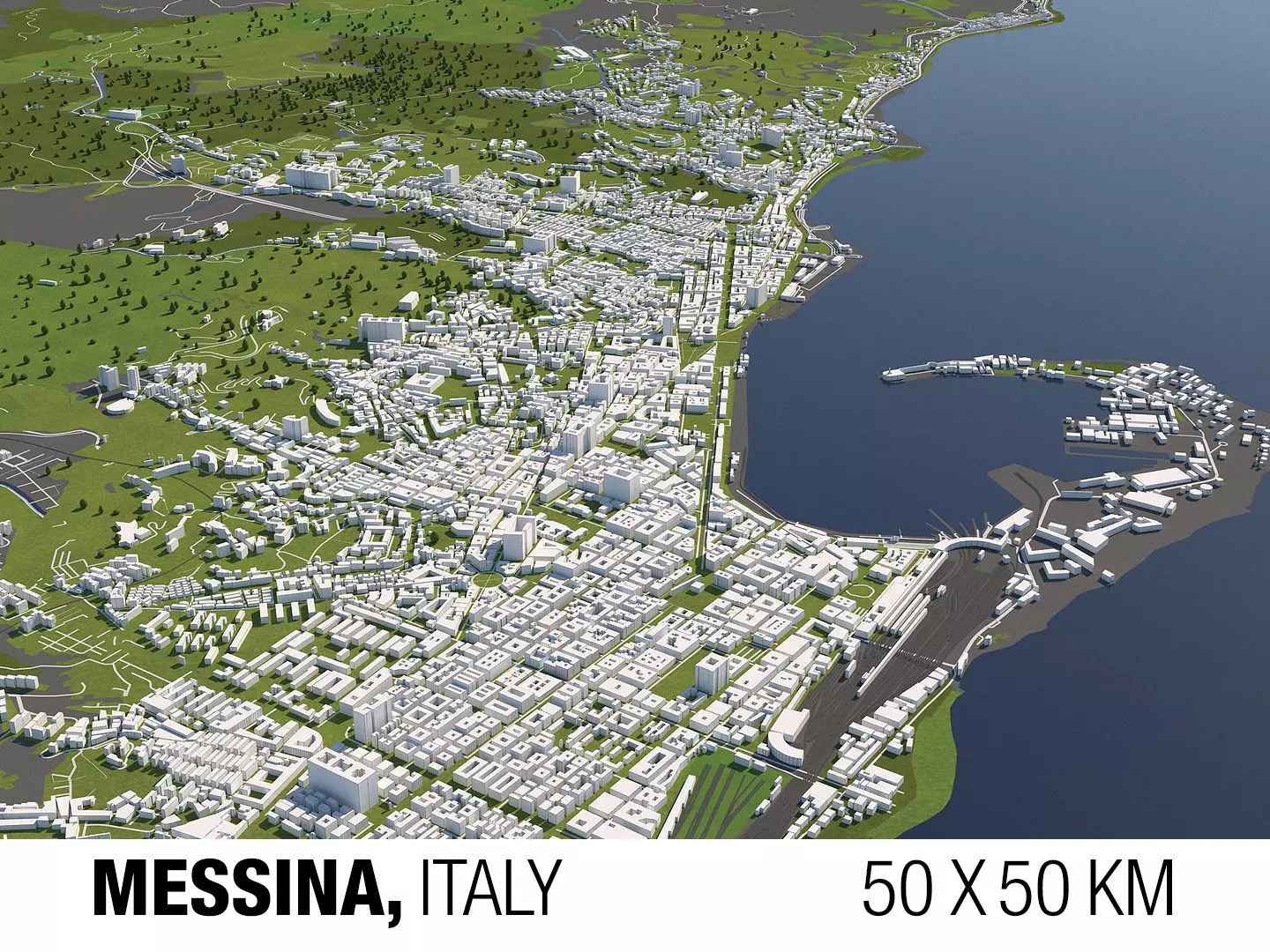 Messina Italy 50x50km City Map 3D Model 3D model_0
