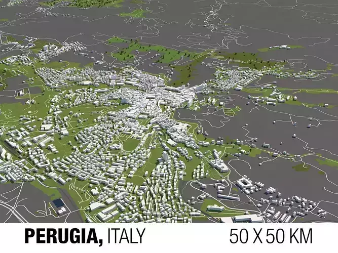 Perugia Italy 50x50km City Map 3D Model 3D model