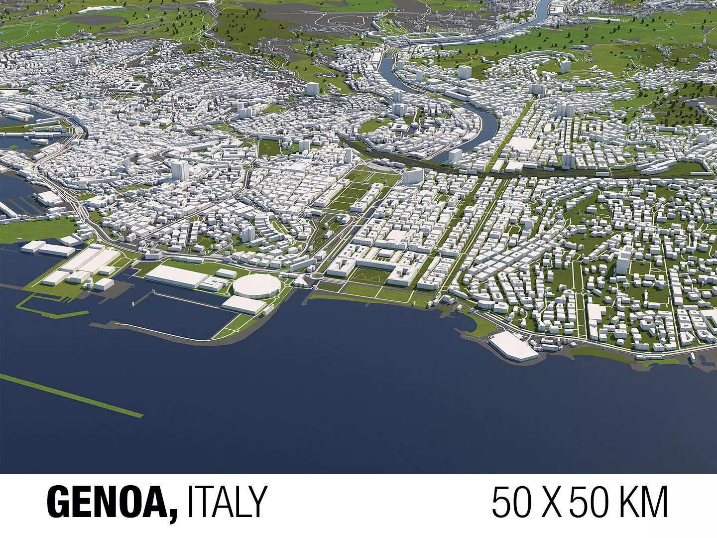 Genoa Italy 50x50km City Map 3D Model 3D model_0
